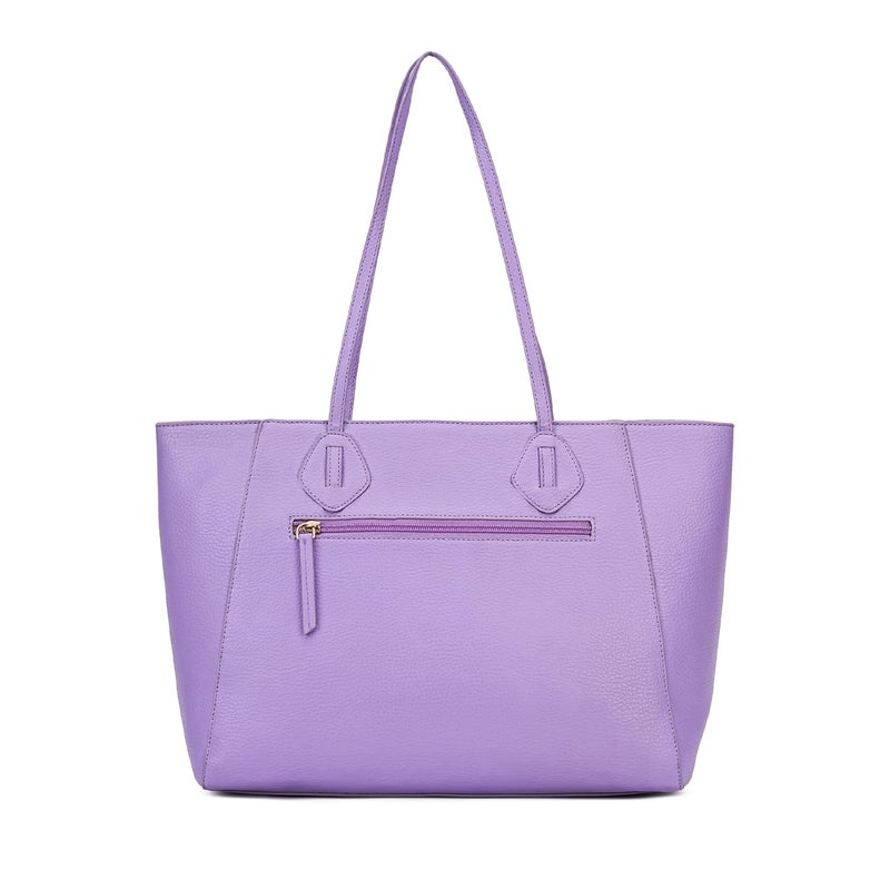 KLEIO Vegan Leather Zipper Office Tote Bag with Laptop Compartment (14") - Purple - Image 4
